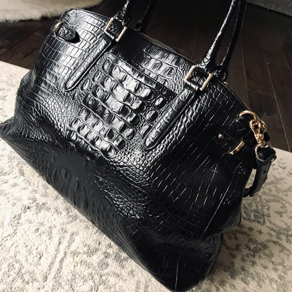 Brahmin Croc Embossed XL Travel Satchel Crossbody Bag - Picture 5 of 16